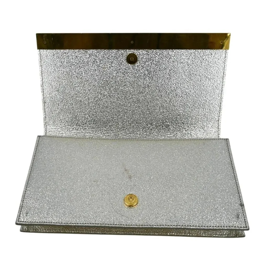 Saint Laurent Champagne Metallic Leather Clutch